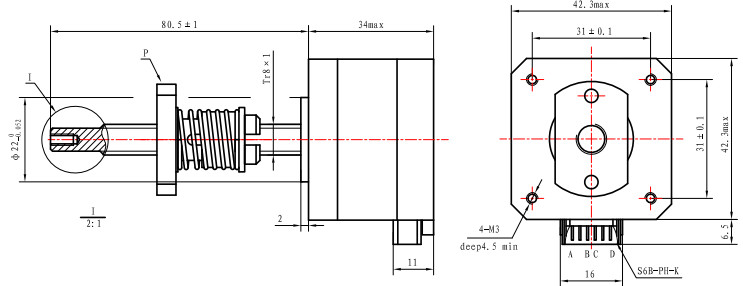 Captive 34mm NEMA 17 Stepper Motor With Lead Screw 42mm Linear Step Motor