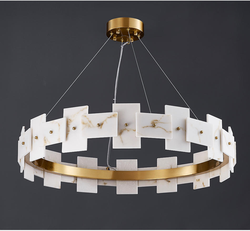 Led Creative Chandelier For Living Room White Ring Marble Chandelier(WH-MI-318)