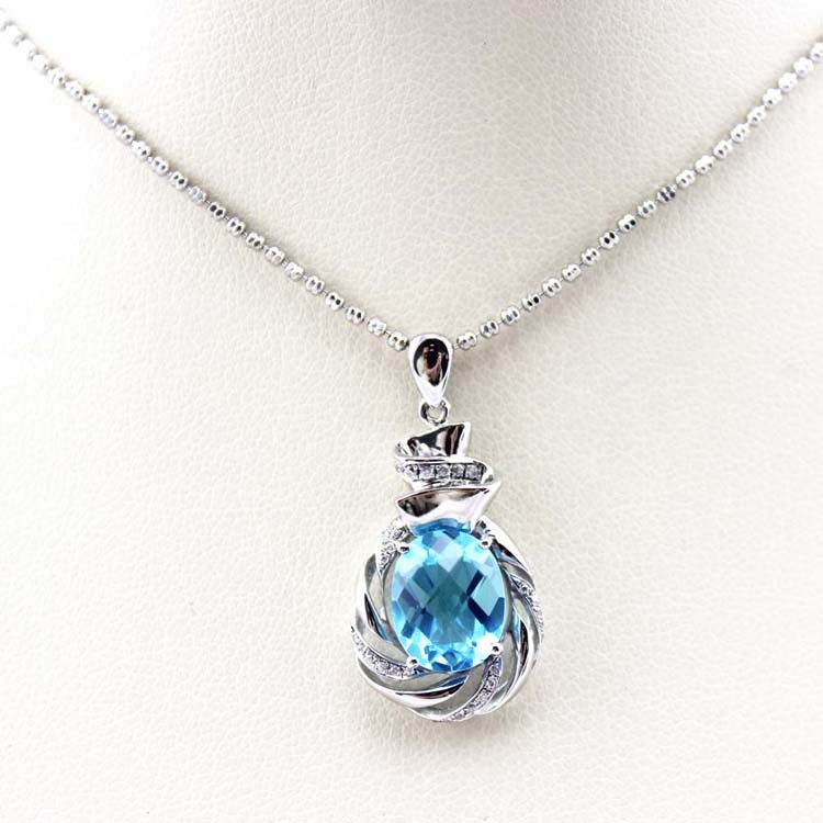 Sterling Silver Chain Necklace with 8x10mm Oval Amethyst Cubic Zircon Pendant (P45)