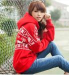 Long Sleeve Women / Ladies Hooded Sweatshirts , Red / White