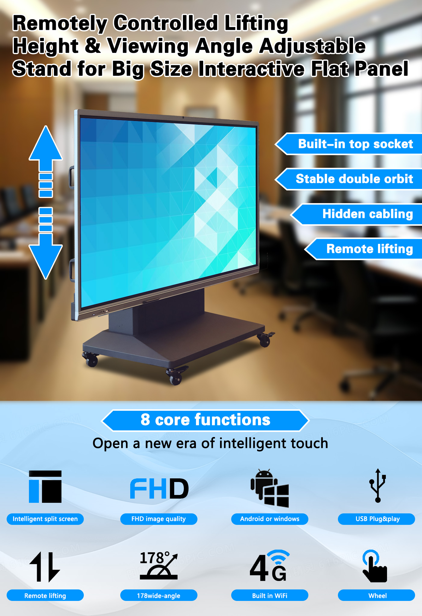 Electronic Lifting Whiteboard 65-101 Inch Touch 4K Reference Teaching Meeting Smart Touch Digital Whiteboard