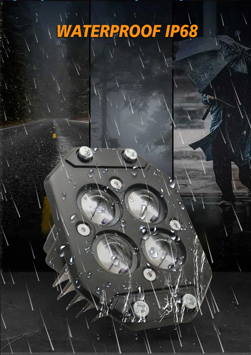 Square White Yellow 4 Beam Aluminum Universal LED Motorcycle Spot Lights
