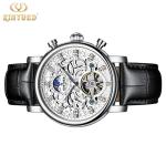 Silver Case Mens Mechanical Watches Durable Tourbillon Skeleton Watch