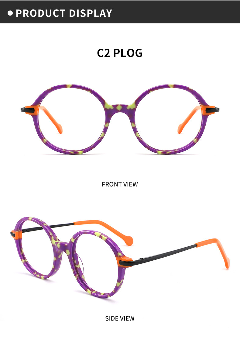 Children'S Optical Round Acetate Glasses Non Prescription Lens Width 45mm