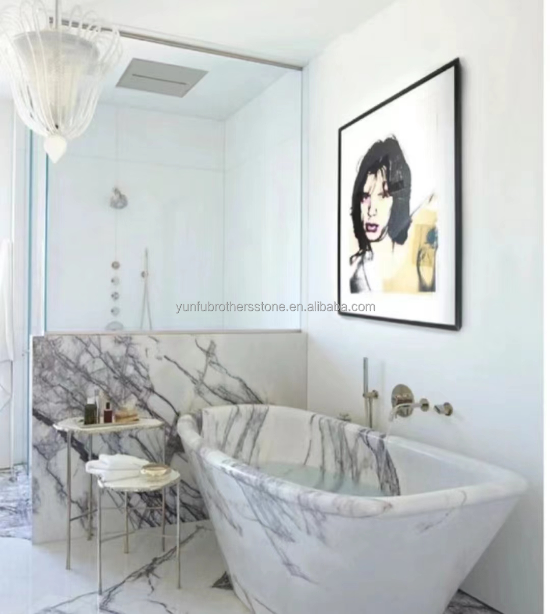 Polished Fragrant Snow Plum Stone Marble Bathtub Cut-to-Size for Living Room Hotel