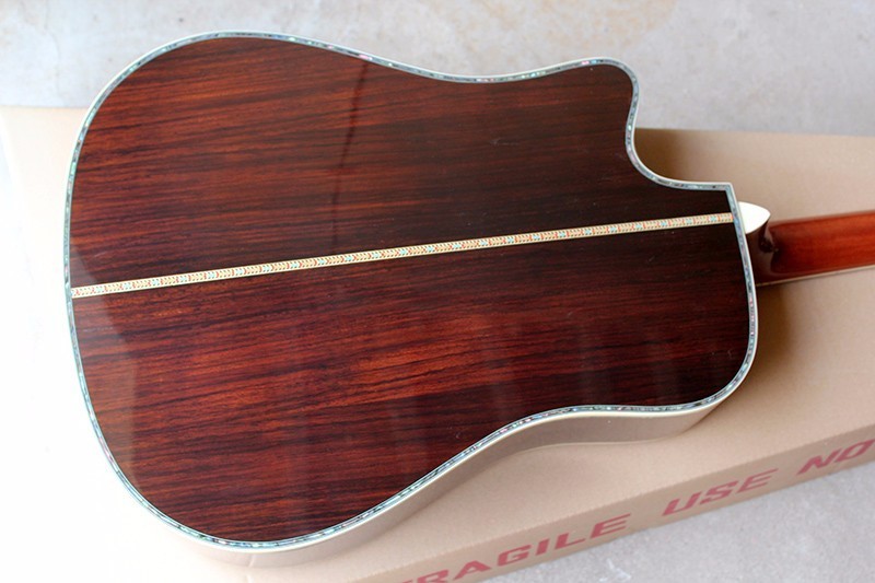 Custom 41'' 20 frets 45 cutaway body Acoustic Guitar with solid top,golden tuners,colorful pearl binding,rosewood back