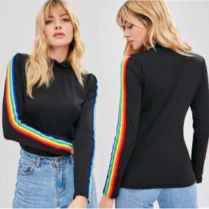 Quality New Fashion Rainbow Stripe Long Sleeve Cotton T Shirt wholesale