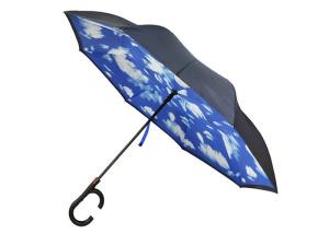 Quality 8 Panel Pongee 190T Windproof Inverted Umbrella For Car Handle Fiberglass Ribs Frame wholesale