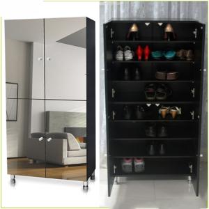 Quality Black Melamine MDF 8 Layer Nordic Mirrored Shoe Cabinet wholesale