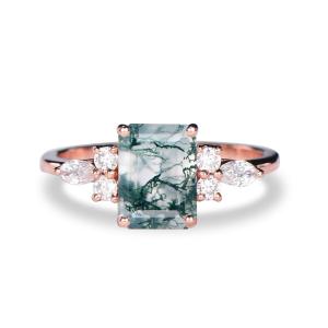 Quality Emerald Cut Antique Aquatic Green Agate Stone Ring Hypoallergenic wholesale