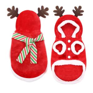Quality Christmas Holiday Party Dog Apparels Festival Xmas Red Scarf Hat Hooded Clothes wholesale