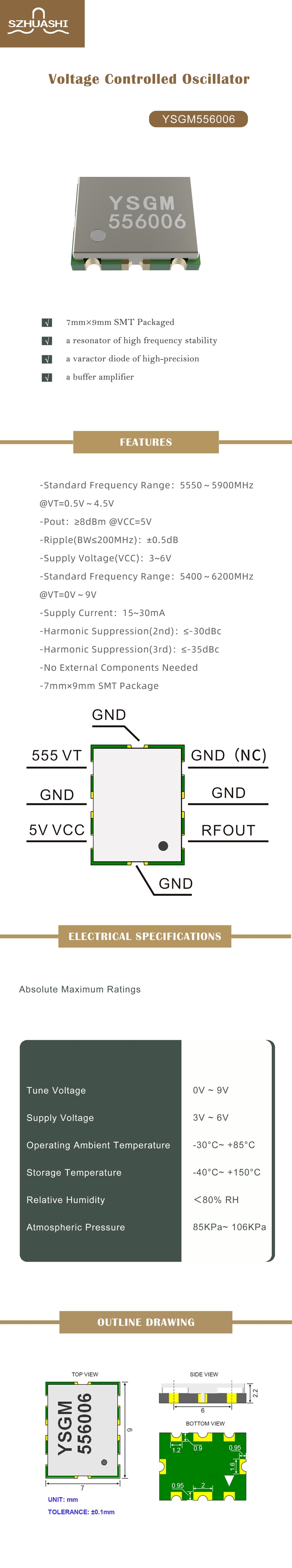 Customized 165-225MHz Frequency Controlled Oscillator With High Output Power