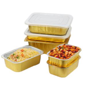 Quality Golden Aluminum Foil Pan Disposable Foil Fast Food Container To Takeout Cake Trays Boxes Foil Container Food Pack wholesale
