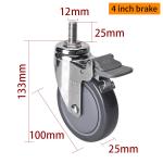 80kg Threaded TPU 4 Inch Swivel Casters 100mm Braked Castors