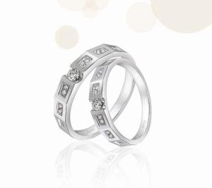 Quality Popular Quadrilateral Element 8.8g White Gold Couple Rings wholesale
