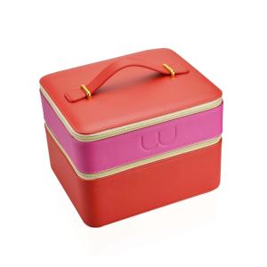 Quality Waterproof 24*20*19cm Leather Vanity Case Double Layers Zipper Closure wholesale