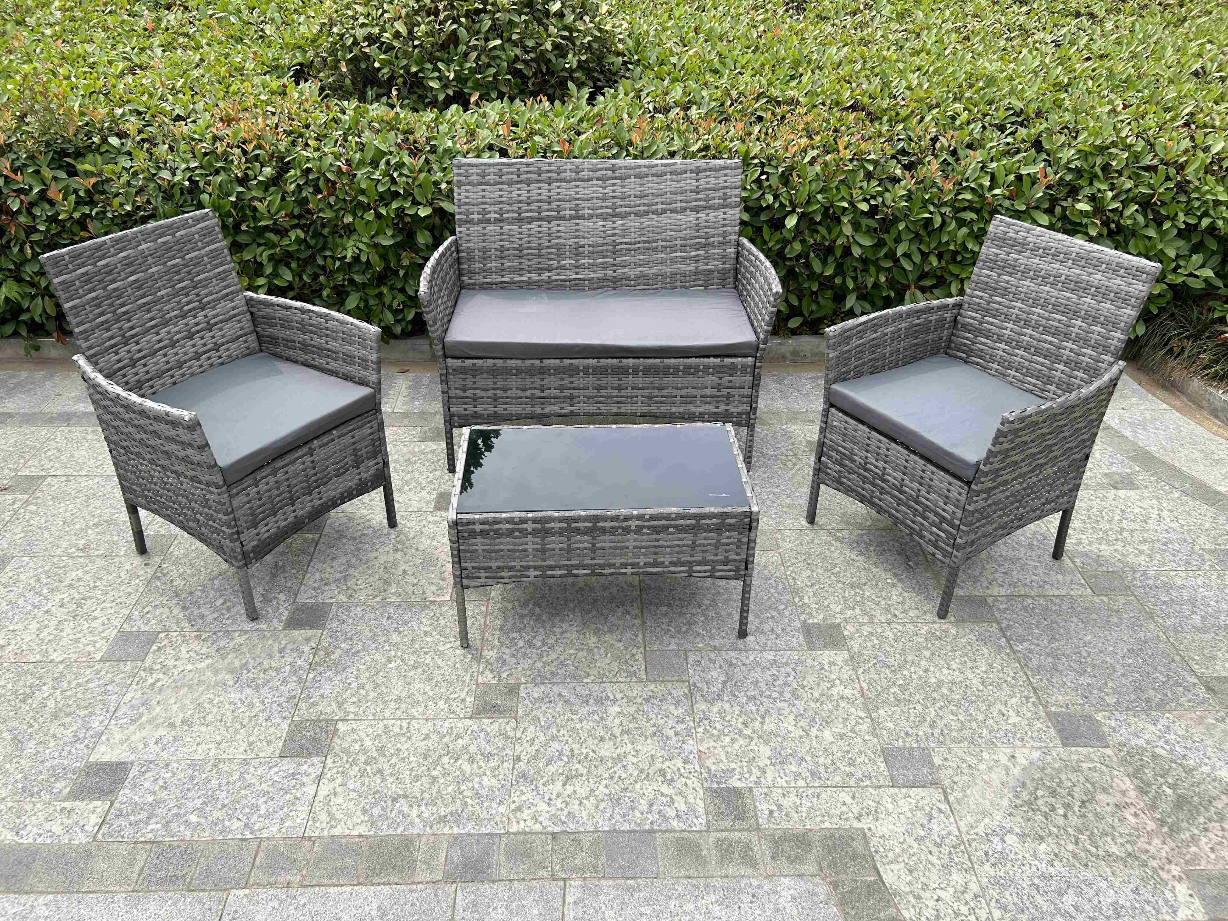 Best 4 PCS Rattan Patio Furniture Set Cushioned Sofa Chair Coffee Table Popular Wicker Look Hotel Outdoor Furniture