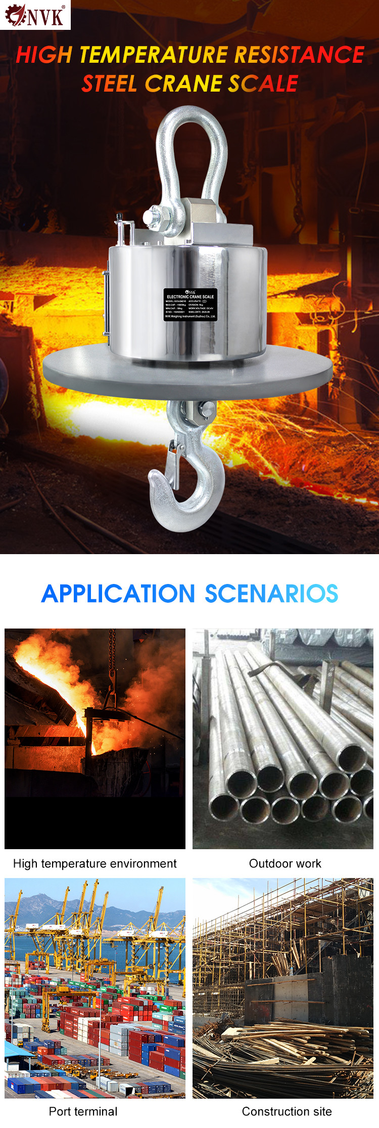 NVK OCS-G Direct View Weighing Crane Scale High Temperature Resistance Hanging Crane Scale with Handheld