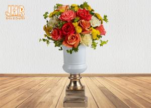 Quality Two Sizes Glossy White Fiberglass Centerpiece Table Vases With Gold Pedestal Base wholesale
