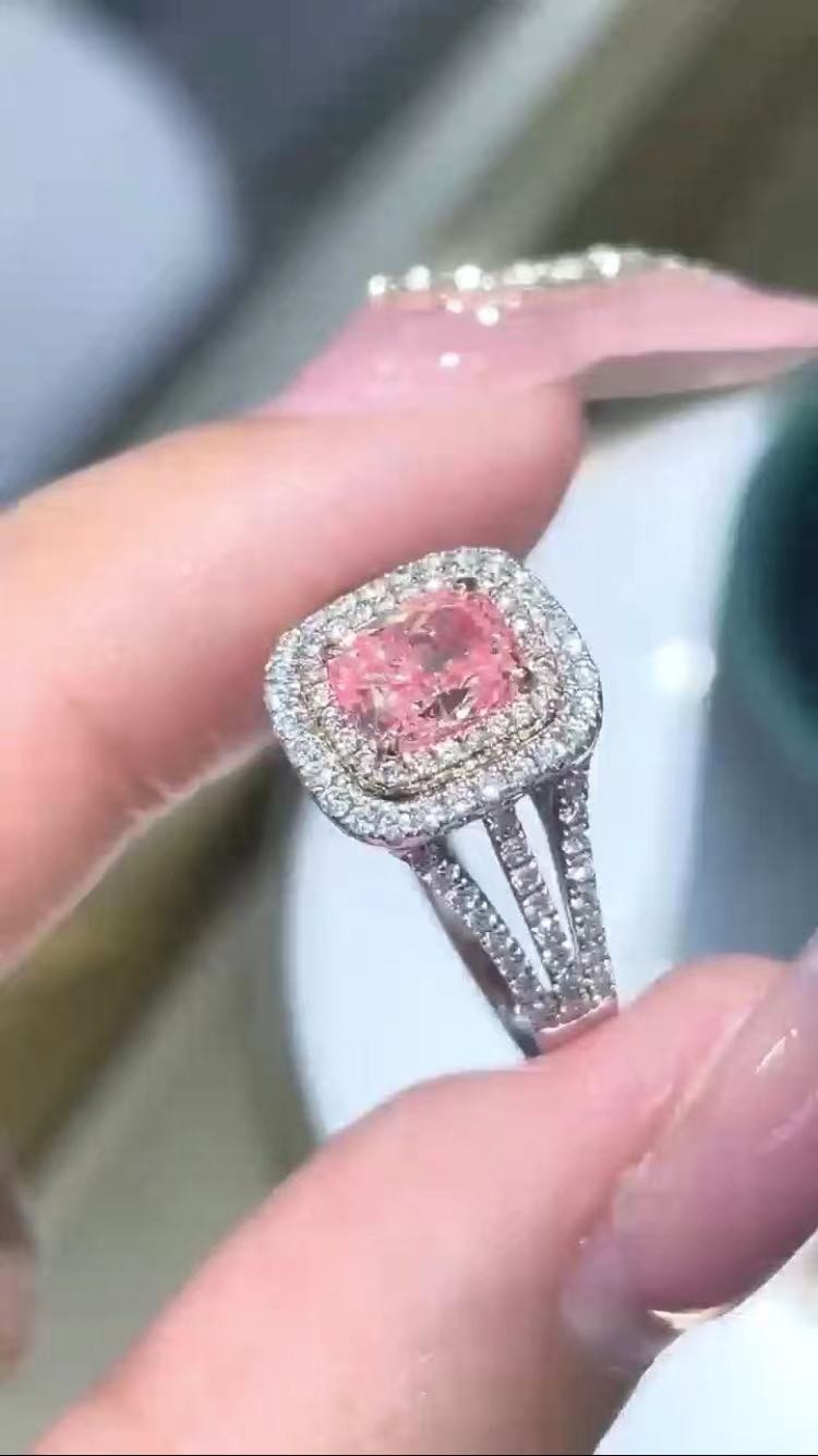 2CT Lab Grown Diamond Jewelry Rings Radiant Cut Pink Wedding Ring VVS1