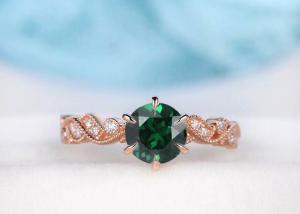 Quality Vintage Emerald Real Diamond Jewellery Ring Floral Vine Cut 6.5mm Size wholesale