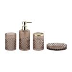 Round Shape Glass Bath Accessories Set Brown Color Golden Pump Head