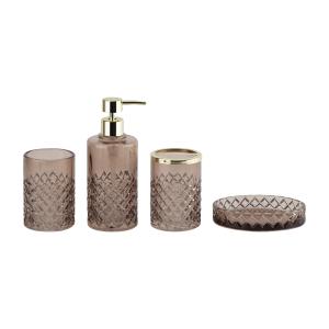 Quality Round Shape Glass Bath Accessories Set Brown Color Golden Pump Head wholesale
