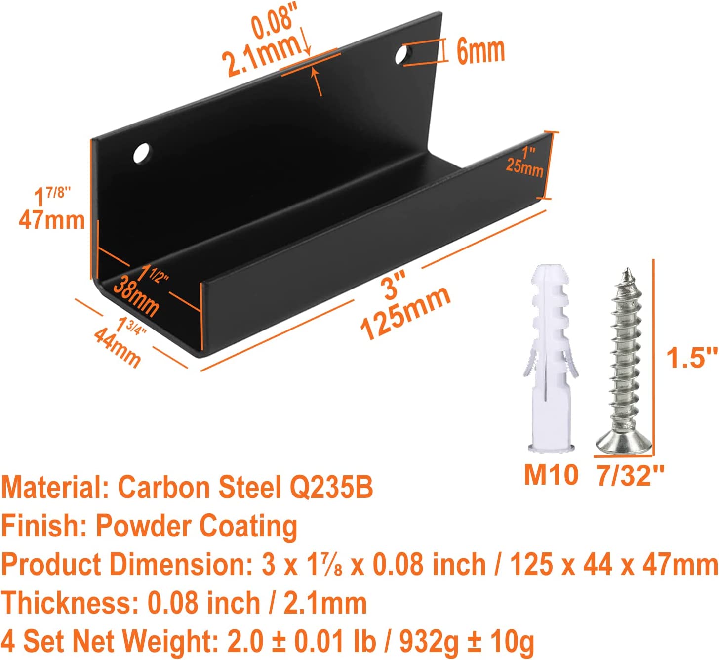 Single-side Bracket U-Bracket Wall Mount Bracket for Garage Ladder Storage Heavy Duty