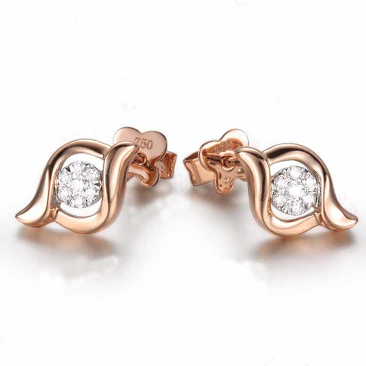 High Quality Women Fine Jewelry Rose Gold Diamonds Stud Earrings (GDE013)