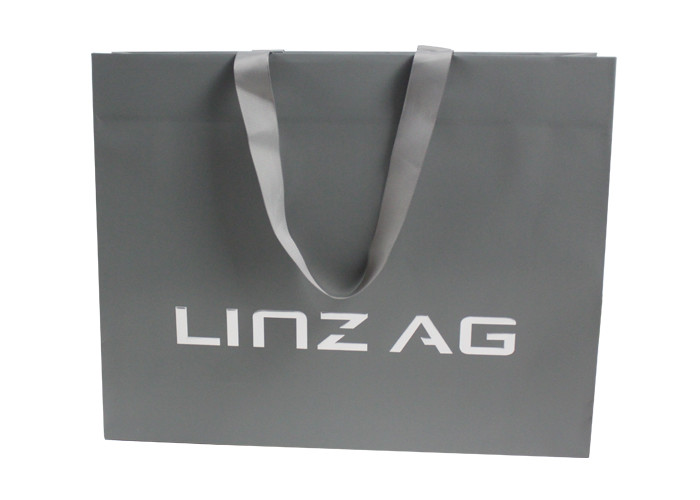 Glossy Gift Bag With Handles , Hot Stamping Ribbon Handle Paper Bags