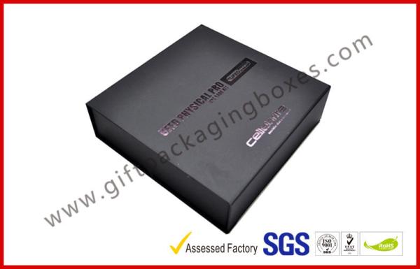 Customized Plastic Paper Covered Rigid Gift Boxes with Black LOGO Hot-stamping ,