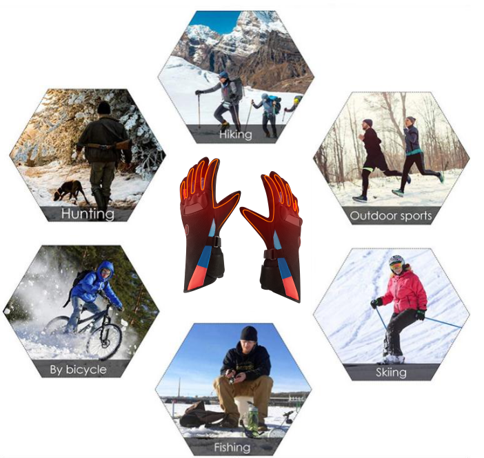 100% Polyester Waterproof Heated Gloves For Men Rechargeable For Outdoor Sports Skiing