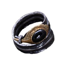 Quality Black Onyx Oxidized Feather 925 Sterling Silver Adjustable Ring (052639BLACK) wholesale