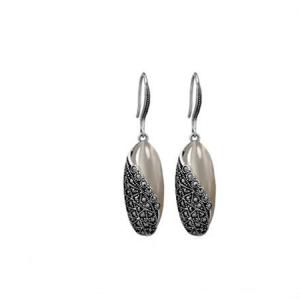 Quality Thai Sterling Silver White Opal Marcasite Dangle Drop Earring(E12287WHITE ) wholesale