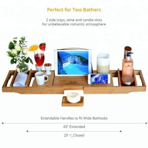 Quality Durable Bamboo Bathroom Supplies Expandable Bamboo Bathtub Caddy Tray wholesale