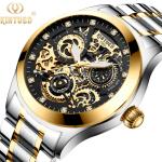 KINYUED oem waterproof custom logo leather fashion tourbillon skeleton wrist