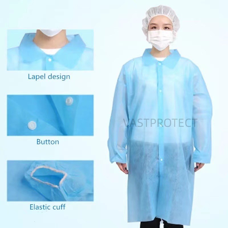 Manufacturer Food Processing OEM Disposable Lab Coat Nonwoven Jacket