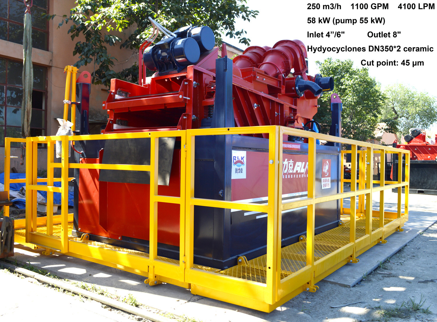 Professional Mud Desander Separator with Vibrating Motor OLI and Cyclone Size 14 Inch