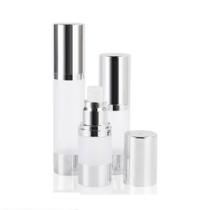 Quality Multiple capacity 15ml 30ml 50ml plastic silver frosted body China manufacturers foundation round airless pump bottle wh wholesale