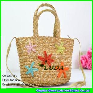 Quality LUDA natural kids beach bags small wheat straw beach bag with emboridery seashall wholesale