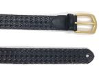 Black Color Mens Woven Leather Belt With Single Prong Buckle Zinc Alloy
