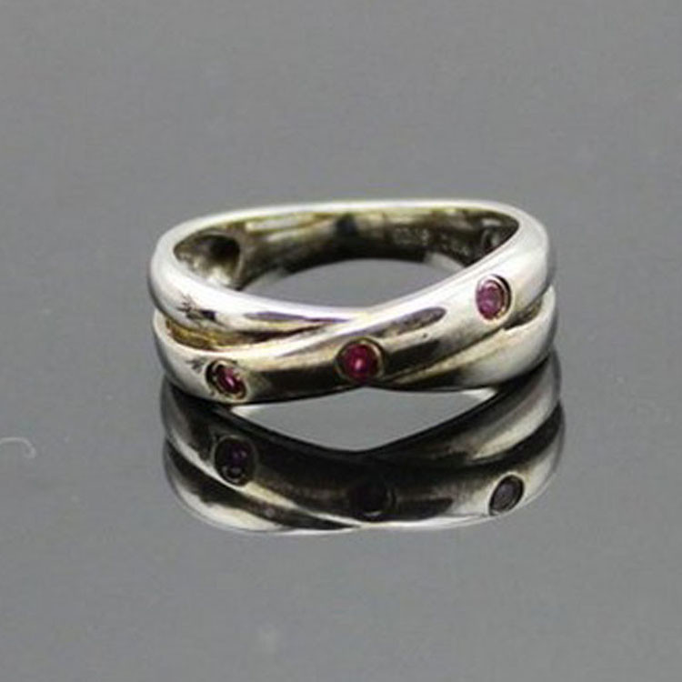 Women Jewelry 925 Silver Red Cubic Zircon Crossover Ring (JY063)