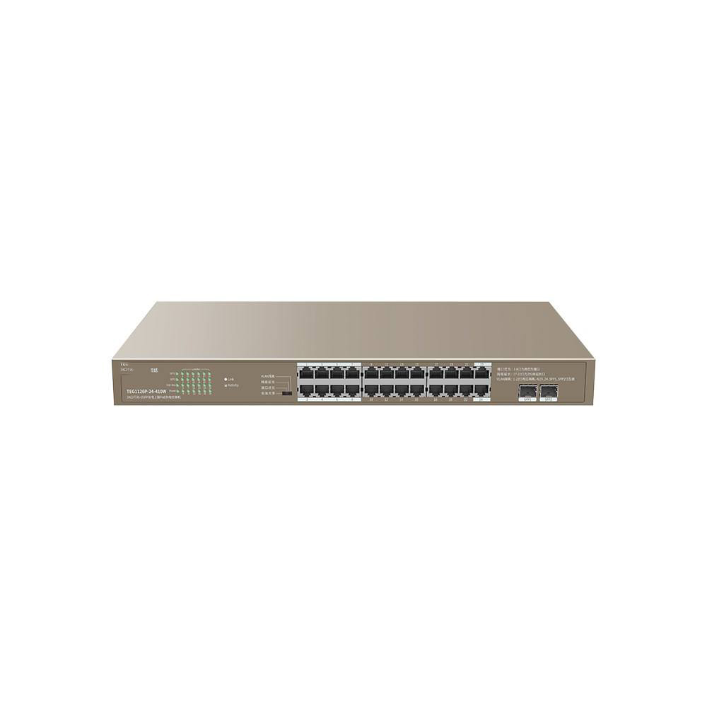 Tenda Gigabit POE Switch TEG1126P-24-410W 24GE 2SFP Ethernet Switch with 24-Port PoE Capacity 48G 440.0mm*284.0mm*44.0mm