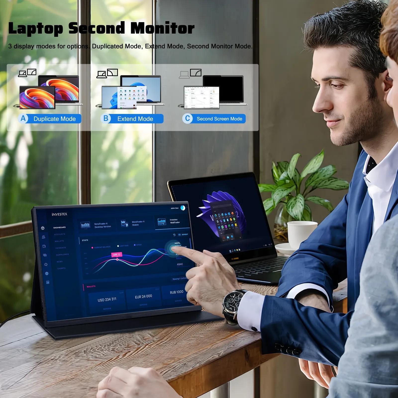 Windows Android Portable Laptop Dual Screen Dual Monitor Extender 13.3" FHD 1080P