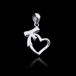 Quality Ribbon Bow Knot Plain Silver Pendant Pure 925 With Heart Shape wholesale