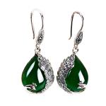 Thai Sterling Silver Green Chalcedony Drop Retro Earrings (E170619GREEN)