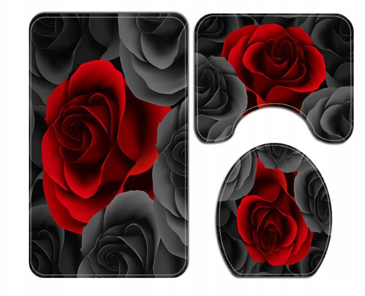 Rose Pattern Toilet Mat Set Polyester Fiber Toilet Lid Cover Set