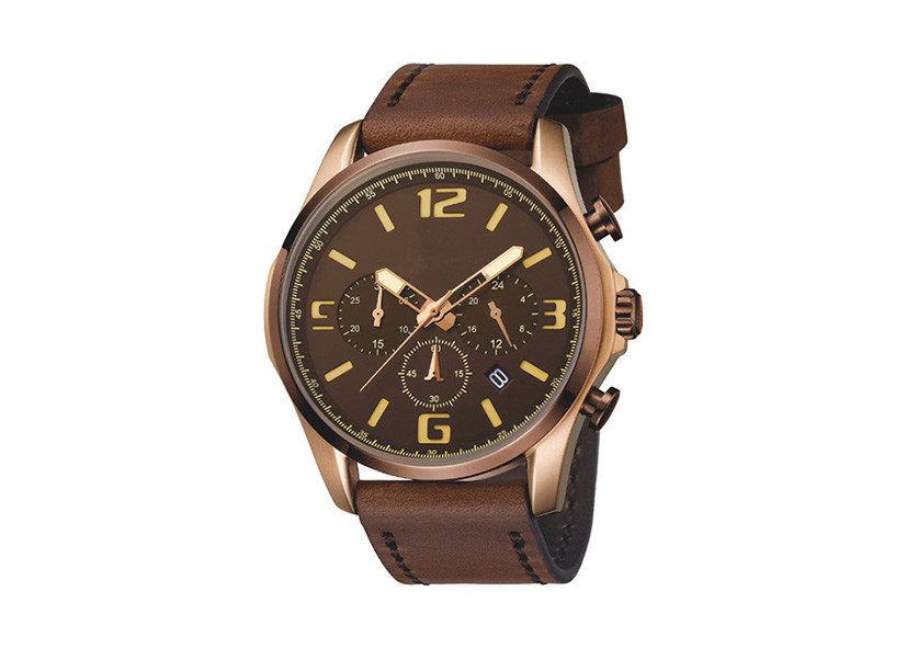 Waterproof Black Chronograph Watch , Mens Chronograph Watches Leather Band Big Face