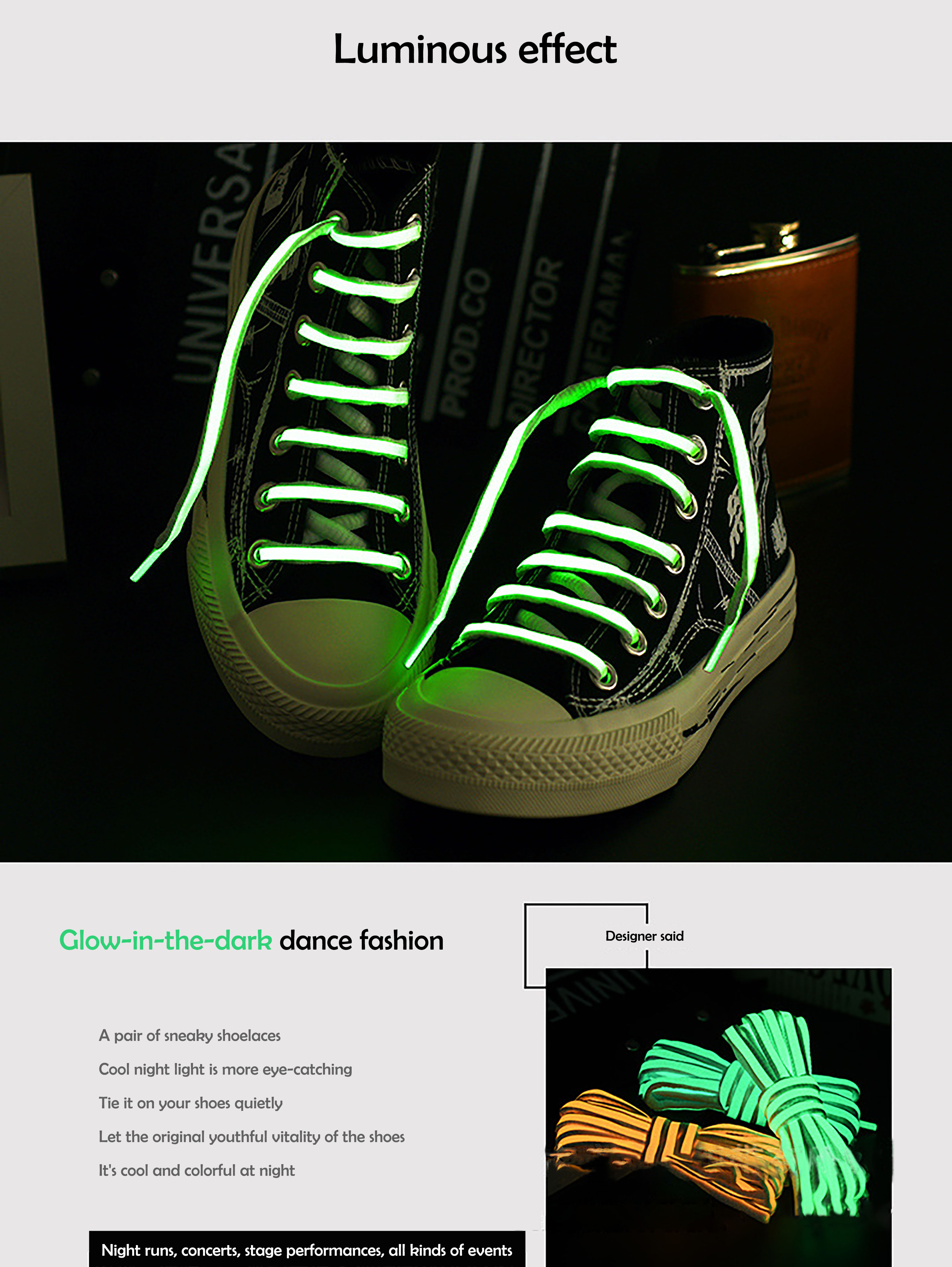 Shoelace Manufacturer luminous glowing shoelace for Sport Shoes Quantity funny luminous glowing shoelace