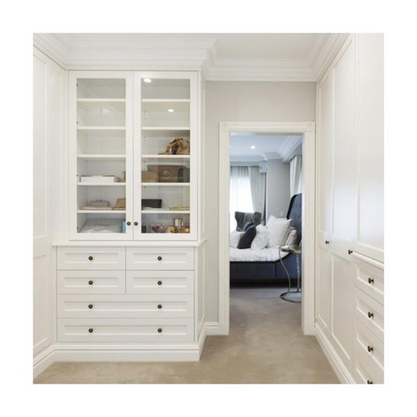 YALIG Transparency Door and White Sunmica Designs for Wooden Wardrobe in Bedroom